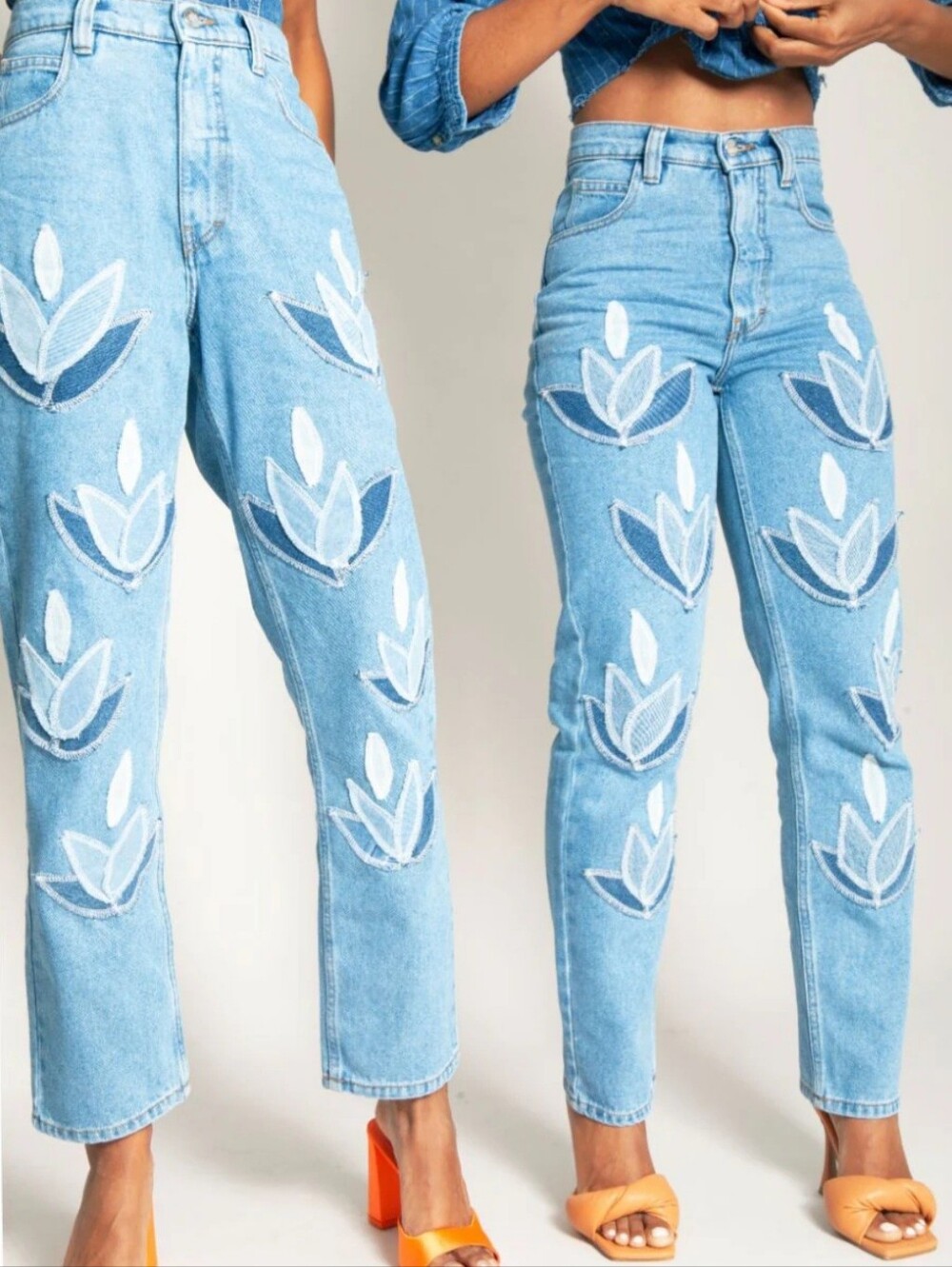 FANFARE Keep Hold Light Blue Floral Patchwork Women’s Jeans Size 14